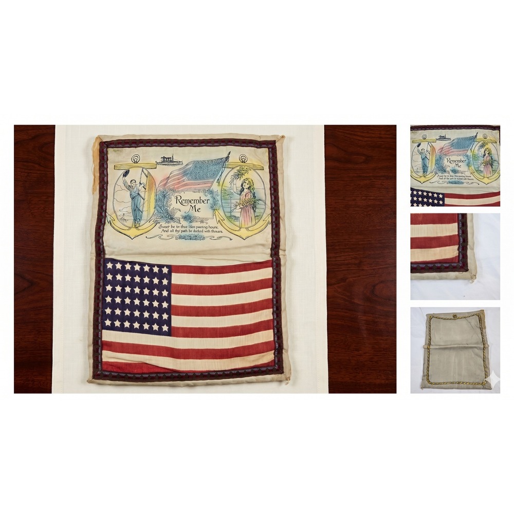 Antique WWI US Navy Sweetheart Stuffed Keepsake Pin Cushion 48 Star Flag
